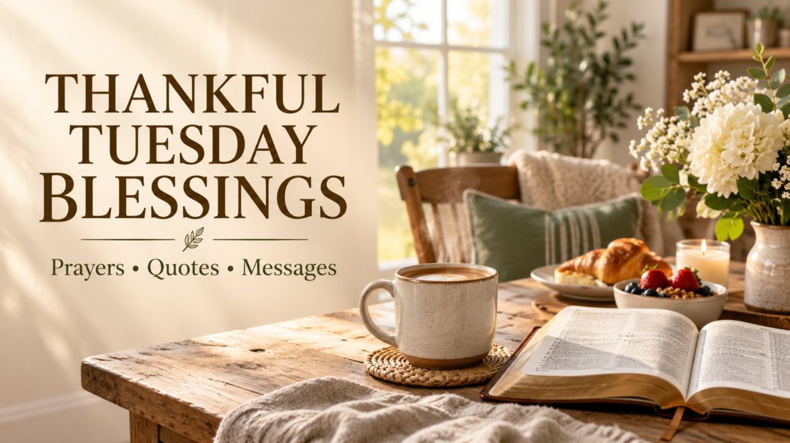 Thankful Tuesday blessings with Bible and morning coffee