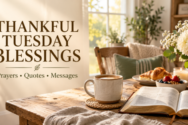 Thankful Tuesday blessings with Bible and morning coffee