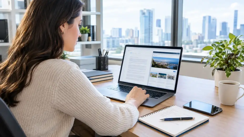 Content marketer preparing a guest post for online publication