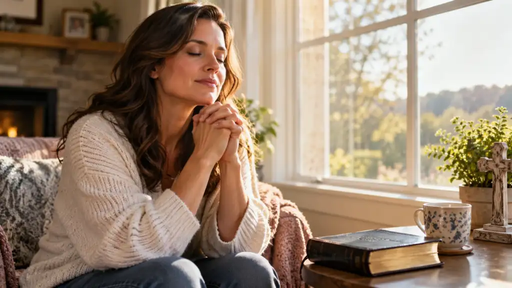 Woman praying for peace during a quiet afternoon