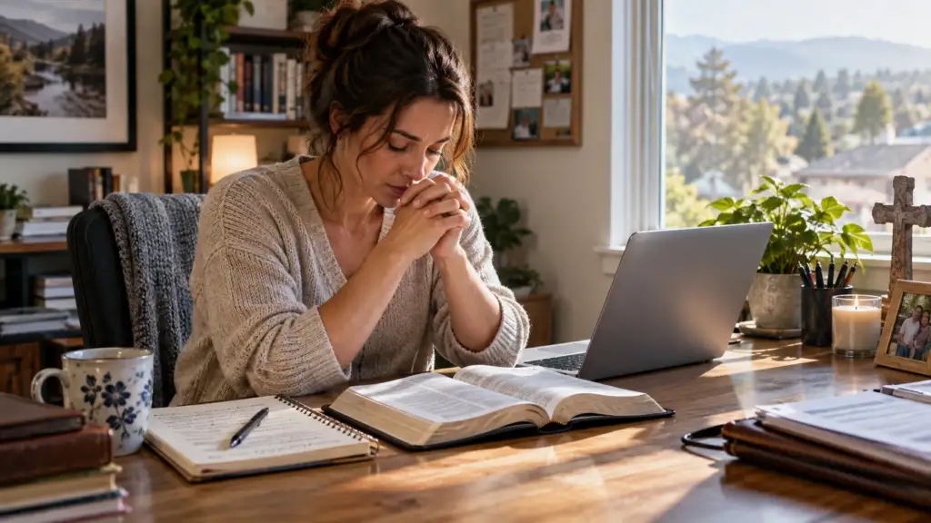 Afternoon prayer for strength and guidance beside an open Bible