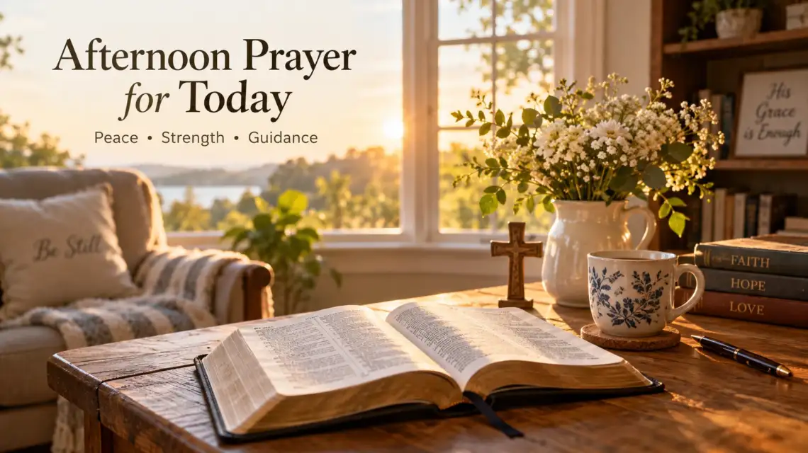 Afternoon prayer for today with Bible and peaceful sunlight