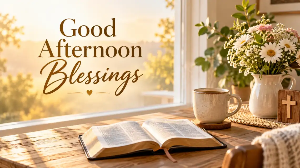 Good afternoon blessings with a peaceful Bible and warm afternoon light