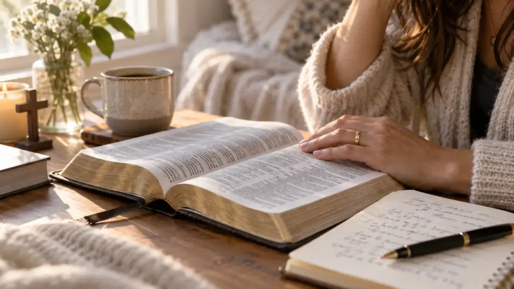 Bible verses to pray over your husband with an open Bible
