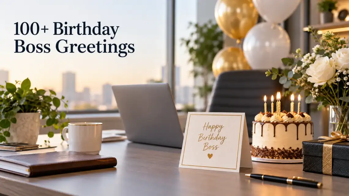 Birthday boss greetings with a professional birthday card and office celebration