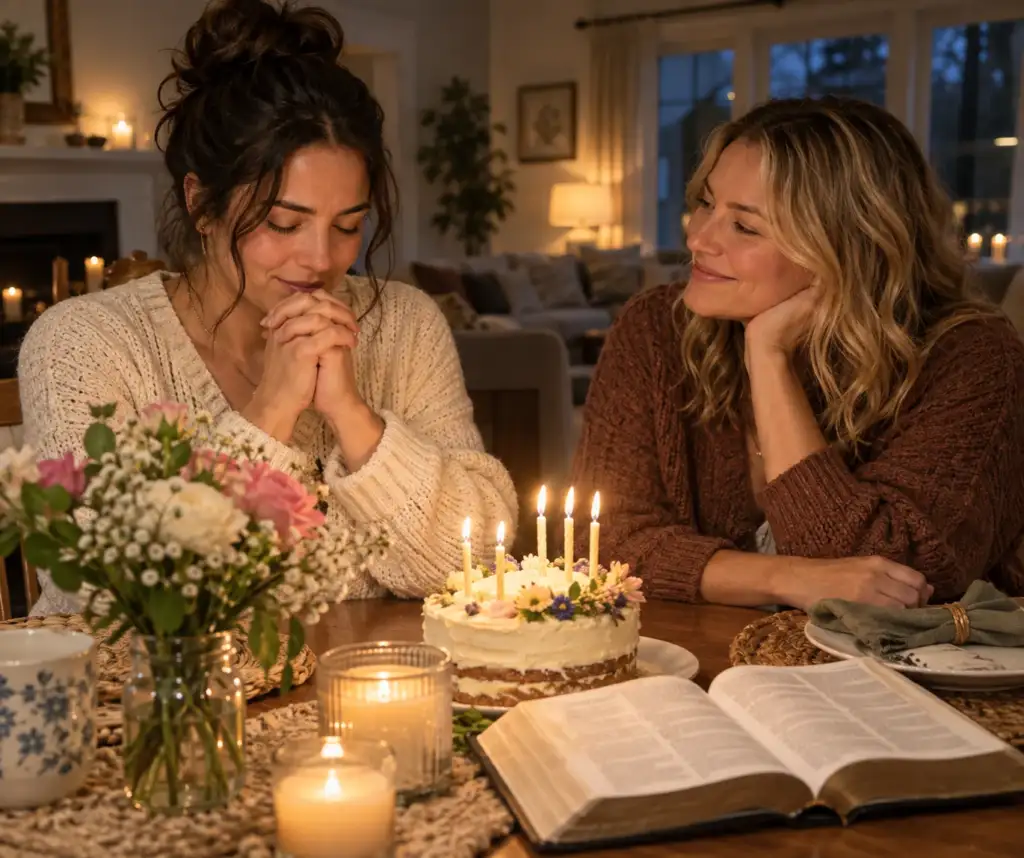 Friends sharing a birthday prayer together