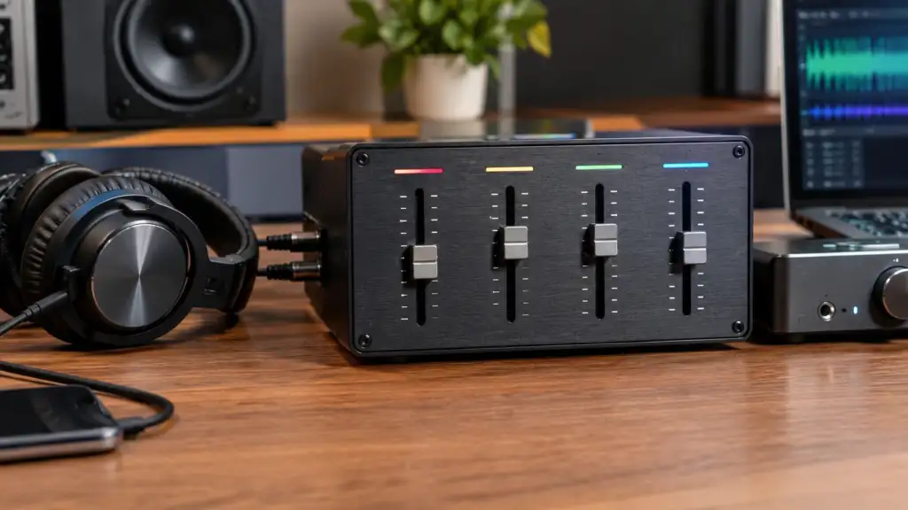 Four-band audio equalizer for adjusting different frequency ranges