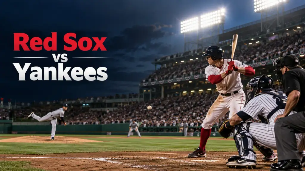 Red Sox vs Yankees baseball rivalry during an intense night game